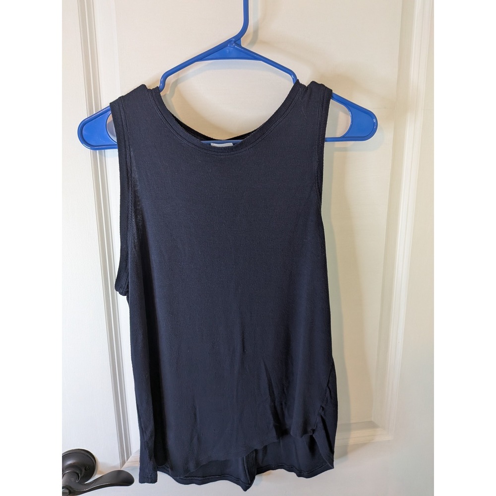 Athleta Womens Navy Blue Ribbed Open Back Sleeveless Activewear Tank Top‎ Small